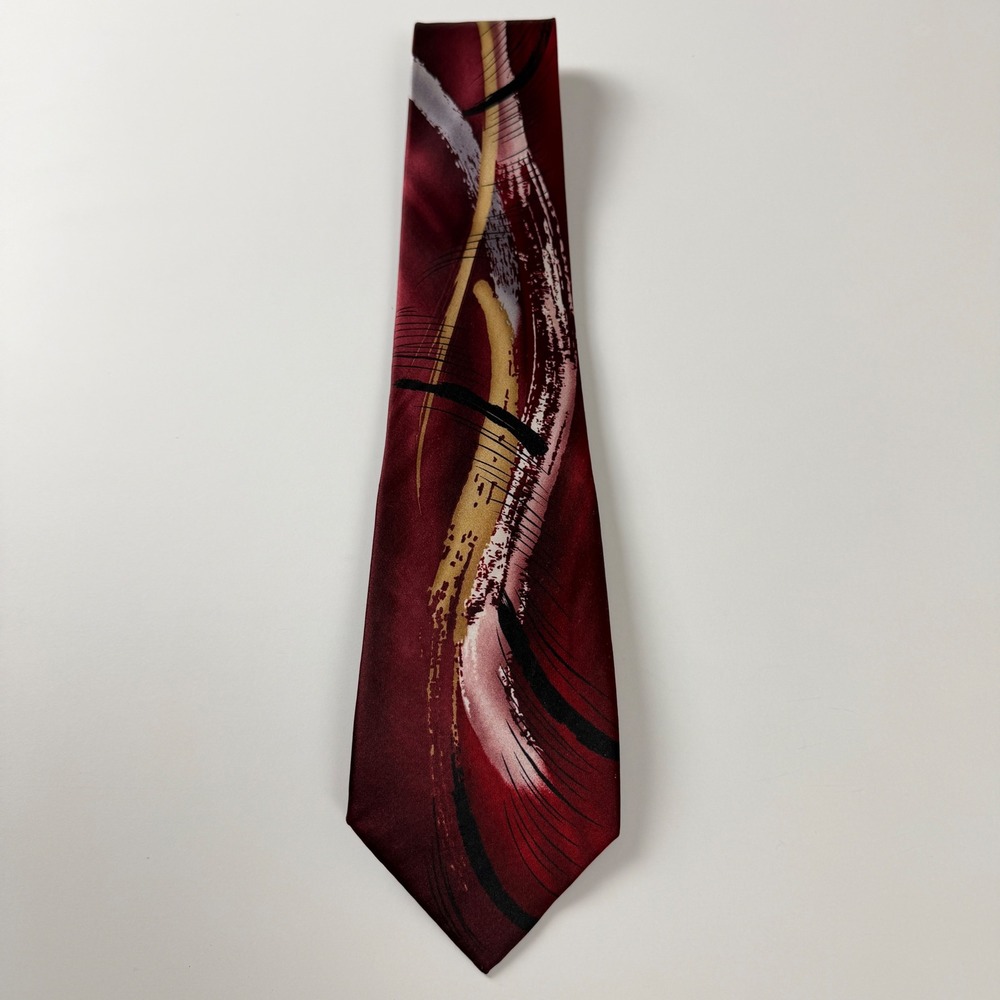 J. Garcia Silk Tie Mens Red‎ Abstract Capillaries Collection Fifty-Two SIlk Tie